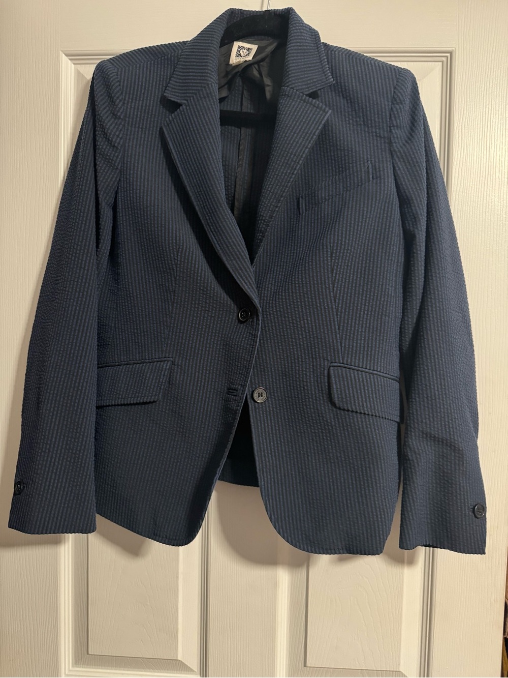 Anne Klein Women's Navy Textured Two-Button Blazer – Size 10
